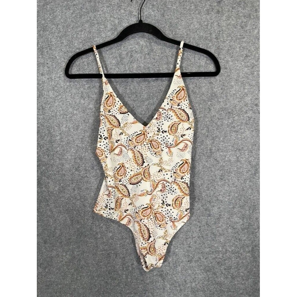 BEACH RIOT BATHING SUIT Women SMall ORANGE NAVY OFF-WHITE PAISLEY ONE PIECE